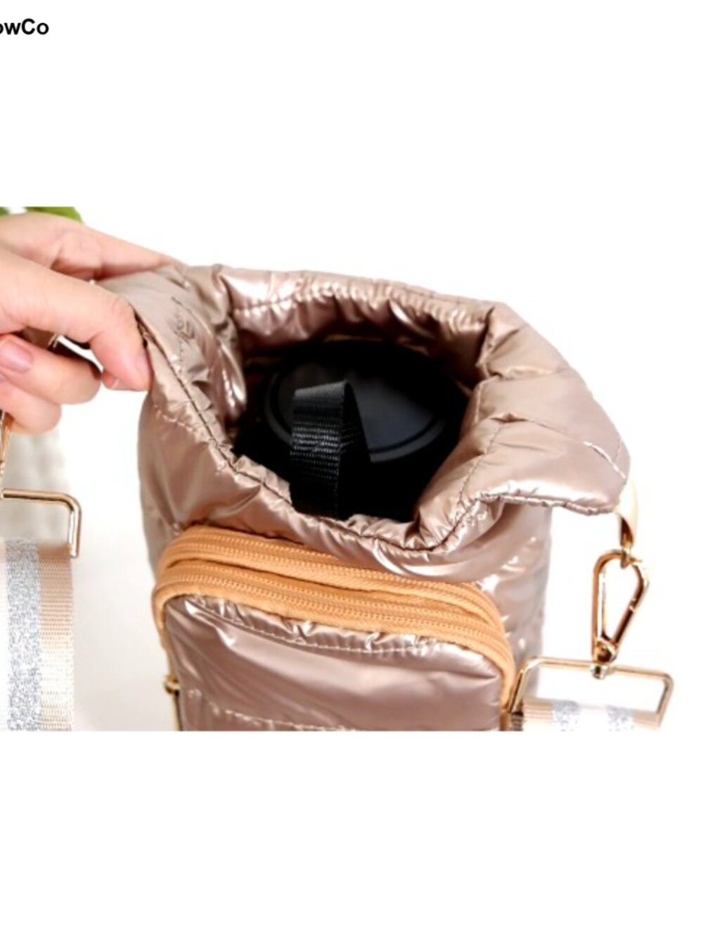 Puffer Water Bottle Holder Quilted Crossbody Bag Adjustable Strap - Picture 6 of 6